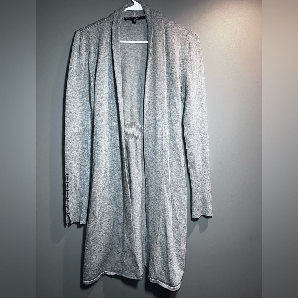 White House Black Market Gray Open Front Belted Cardigan (XS)